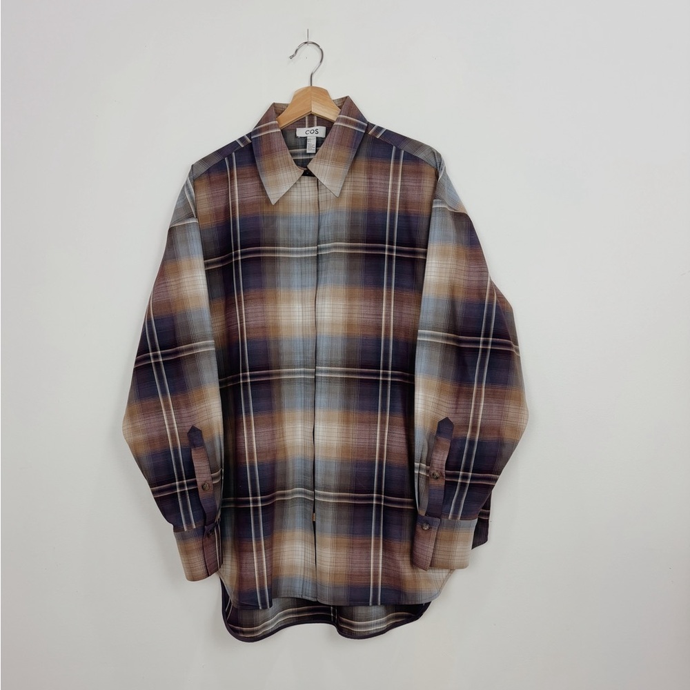 COS oversized Tartan plaid wool blend shirt